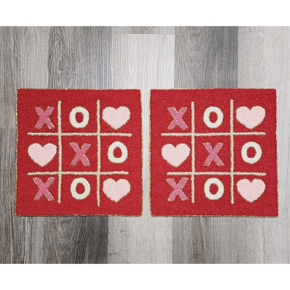 Valentines Day Hearts XOXO Beaded Placemat Charger Placemats‎ 2 Pc 14"x14" NEW